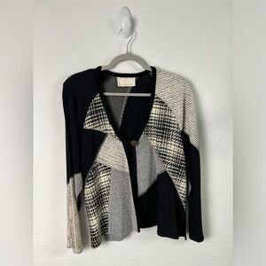 Vintage Spencer Alexis Black White Multi Media Cardigan